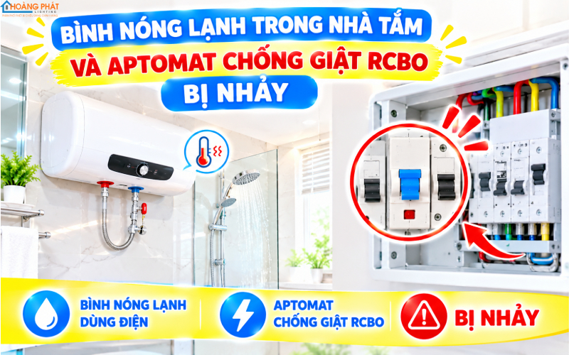 Bình nóng lạnh trong nhà tắm và aptomat chống giật RCBO trên tủ điện bị nhảy