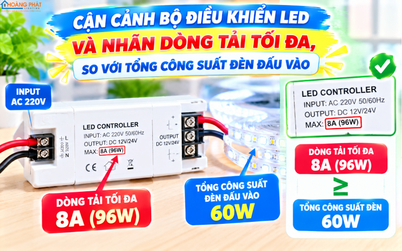 Bộ điều khiển LED và nhãn dòng tải tối đa