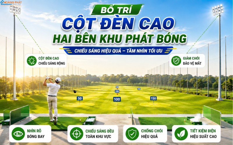 Bố trí cột đèn sân golf driving range