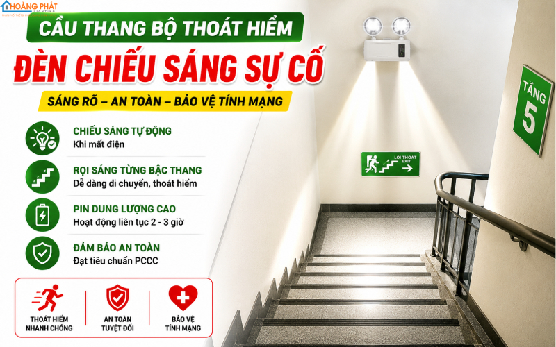 Bố trí đèn chiếu sáng sự cố tại cầu thang thoát hiểm