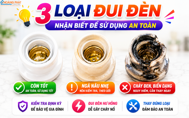 Các mức độ hư hỏng của đui đèn bị cháy đen