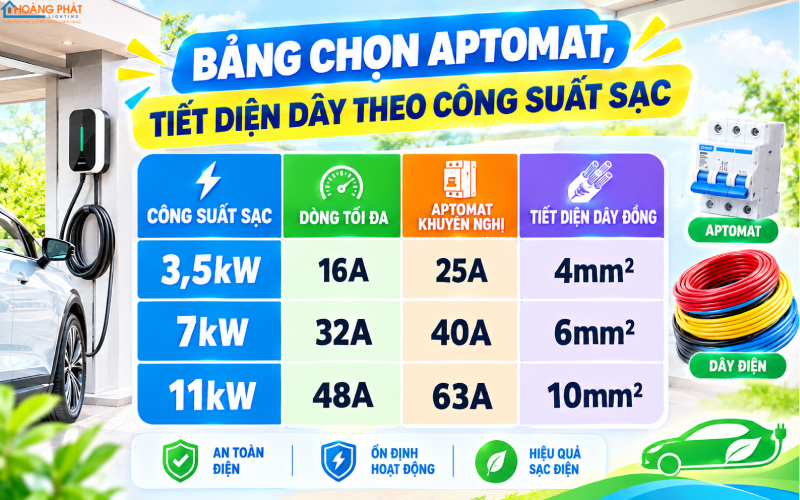 Cách chọn dây aptomat sạc xe điện