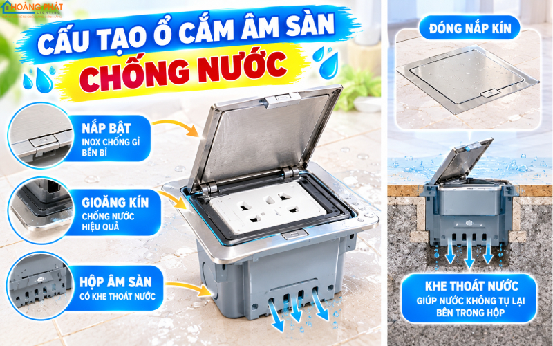 Cấu tạo của ổ cắm âm sàn chống nước