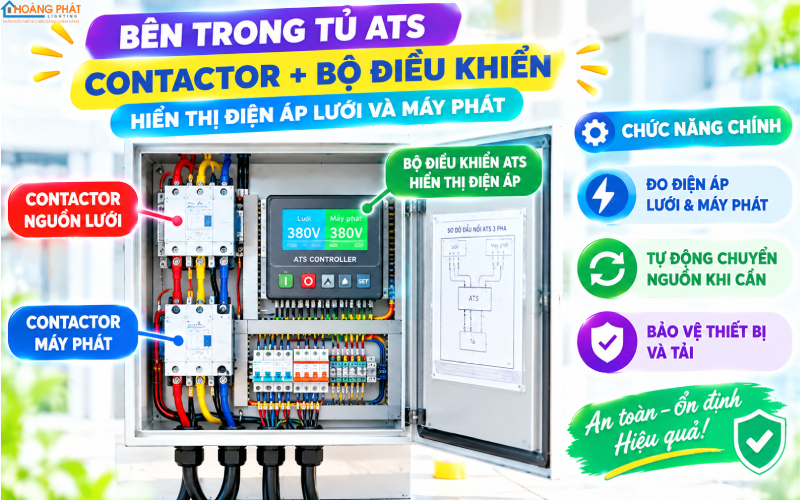 Cấu tạo tủ ATS: contactor, bộ điều khiển