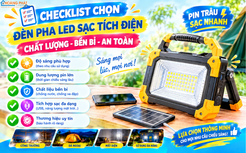Checklist chọn đèn pha LED sạc
