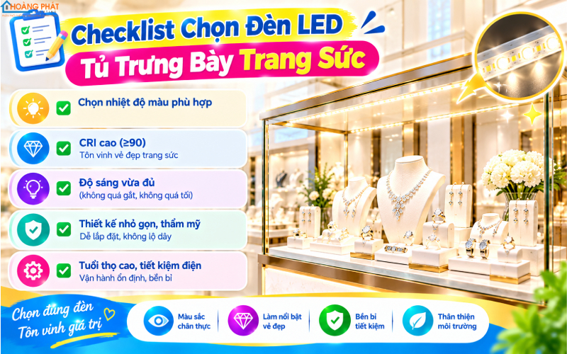 Checklist đèn LED tủ trưng bày