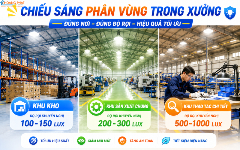Chiếu sáng phân vùng trong xưởng
