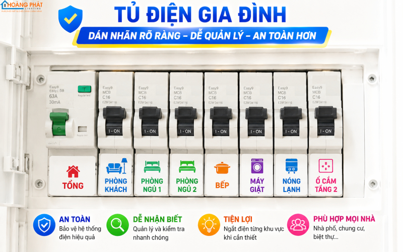 Đánh nhãn aptomat trong tủ điện giúp thay bóng đèn an toàn