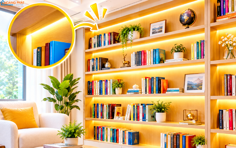 Đèn LED chiếu sáng kệ sách âm tường dấu dây