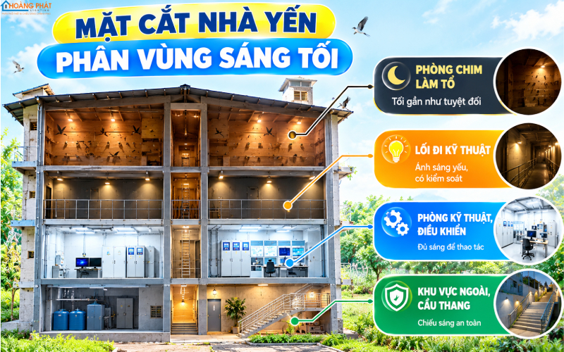 Đèn LED chiếu sáng nhà yến phân vùng