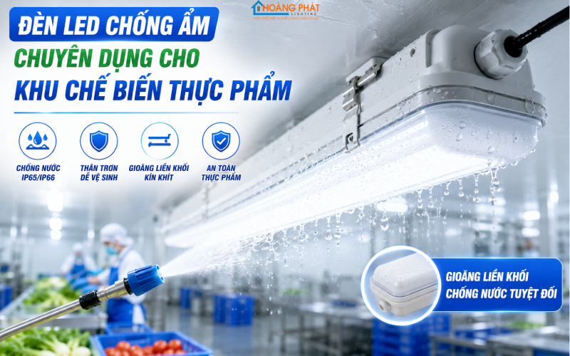 Đèn LED chuyên dụng chịu xịt rửa cho nhà xưởng thực phẩm