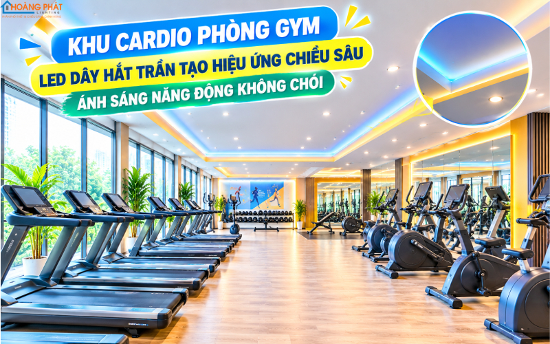 Đèn LED dây hắt trần khu cardio phòng gym