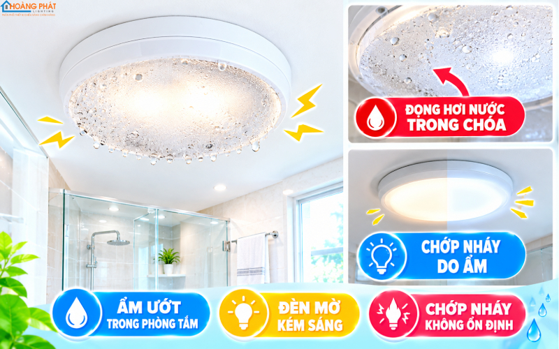Đèn LED nhà vệ sinh nhanh hỏng do ẩm, đọng hơi nước