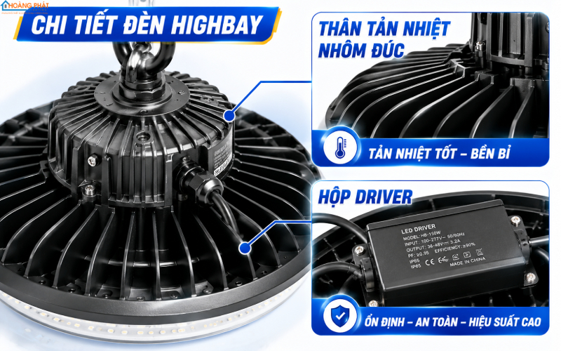 Đèn LED nhà xưởng tản nhiệt driver bền