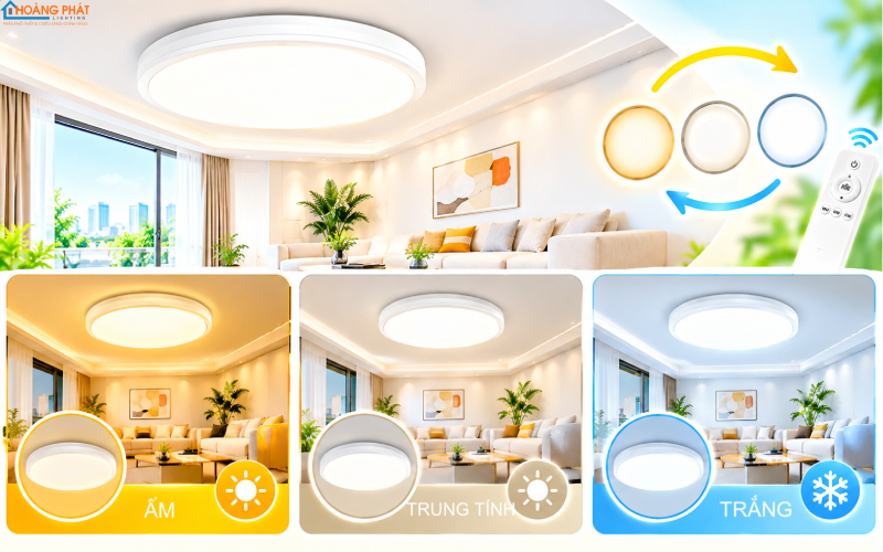 Đèn LED ốp trần đổi màu 3CCT ba chế độ