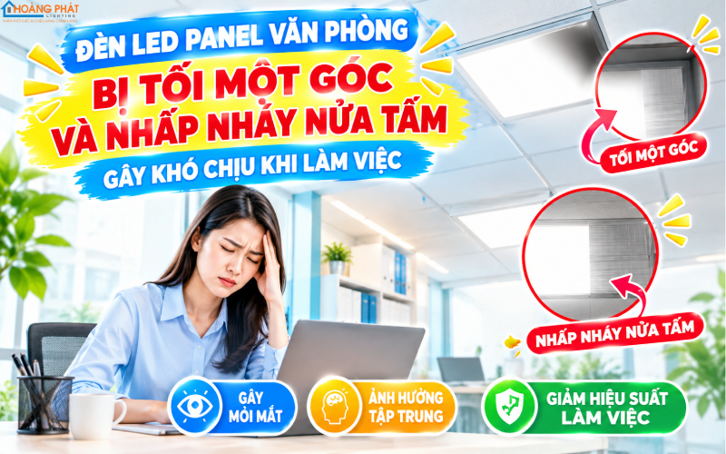 Đèn LED panel tối một góc và nhấp nháy nửa tấm
