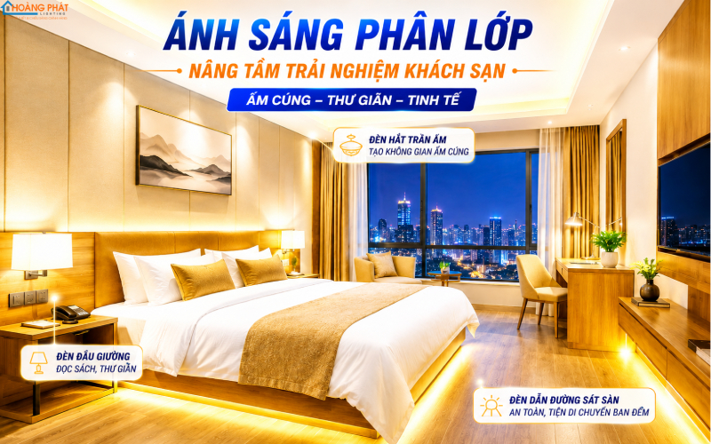 Giải pháp chiếu sáng khách sạn phòng ngủ phân lớp