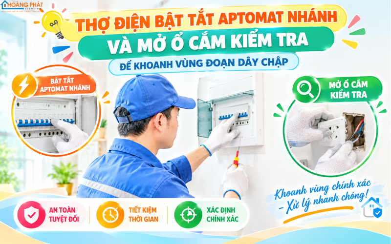 Khoanh vùng dây âm tường chập aptomat ổ cắm