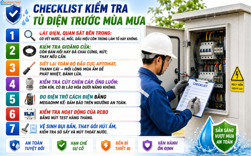 Kiểm tra bảo trì tủ điện ngoài trời mùa mưa
