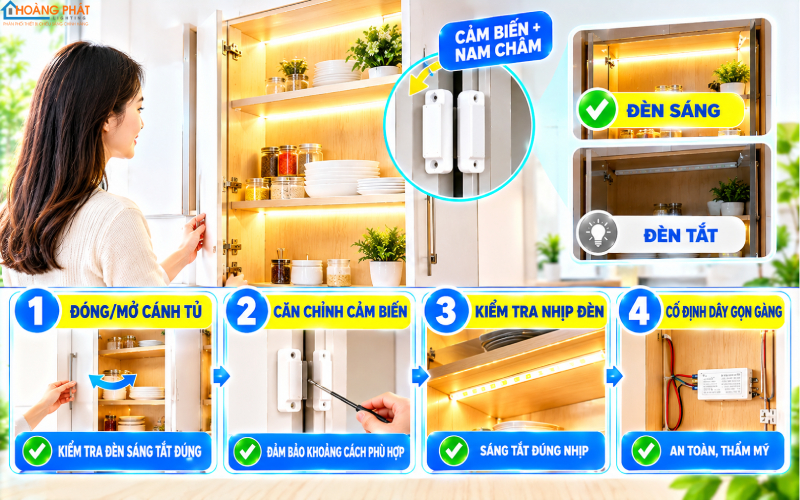 Kiểm tra căn chỉnh cảm biến cửa từ đèn LED