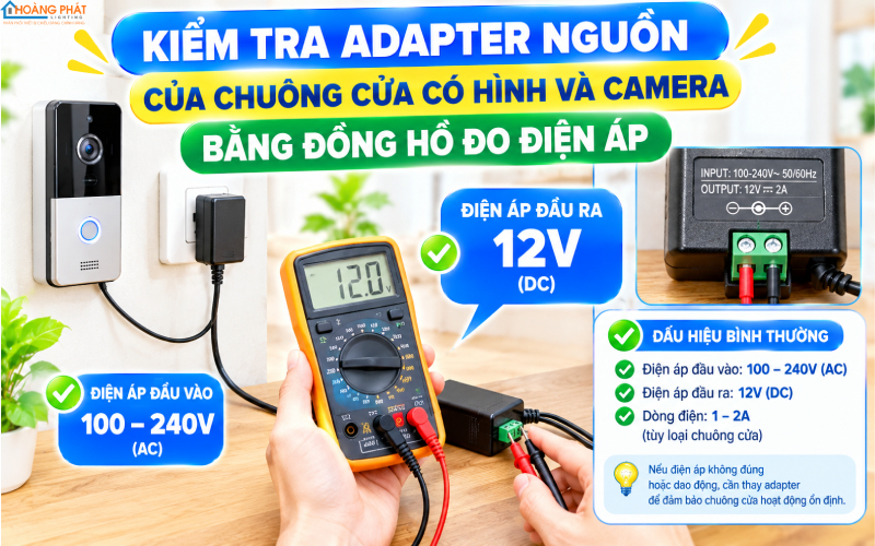 Kiểm tra chuông cửa camera chập chờn do nguồn adapter