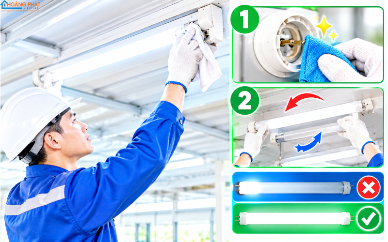 Kiểm tra đèn tuýp LED sáng một đầu và hoán đổi bóng