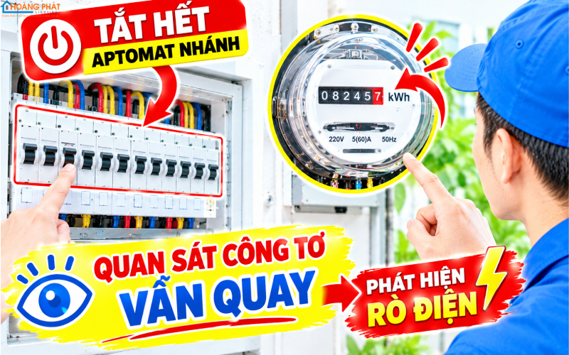 Kiểm tra rò điện, ngắt tải quan sát công tơ