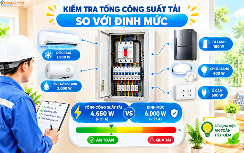 Kiểm tra tổng công suất tải so với định mức