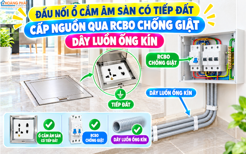 Lắp đặt ổ cắm âm sàn chống giật tiếp đất