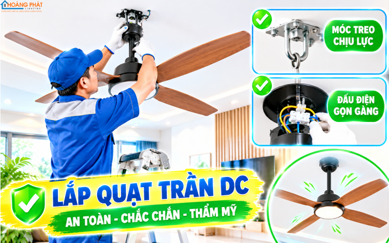 Lắp đặt quạt trần DC an toàn vào điểm treo chịu lực