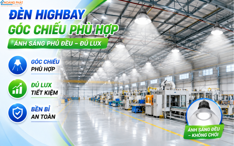 Máng chóa đèn LED nhà xưởng góc chiếu chuẩn