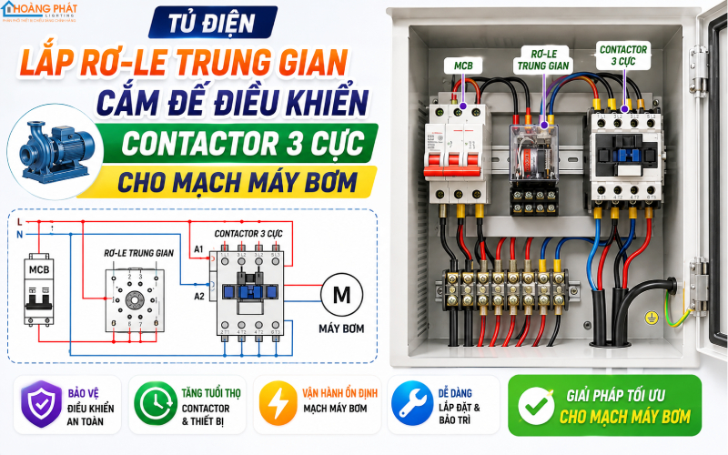 Mô hình rơ-le trung gian điều khiển contactor trong tủ điện