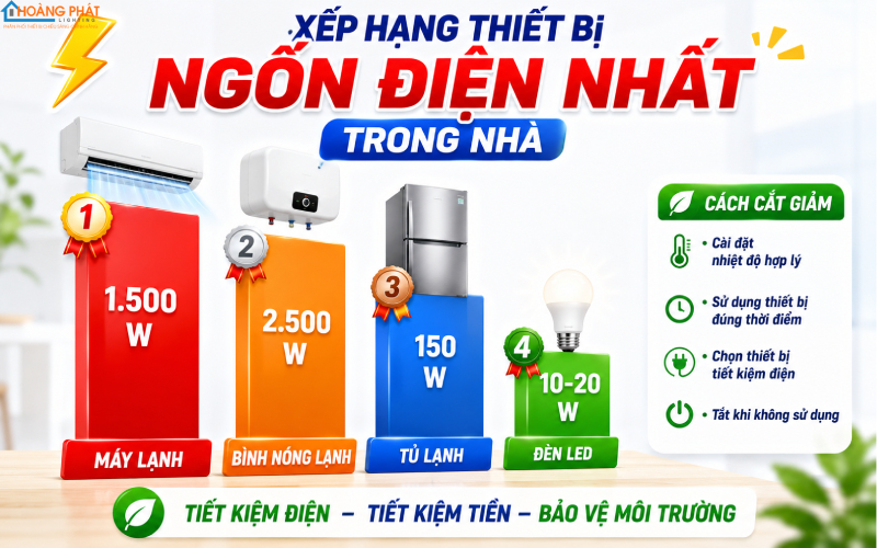 Những thiết bị điện ngốn điện nhất trong nhà theo mức tiêu thụ
