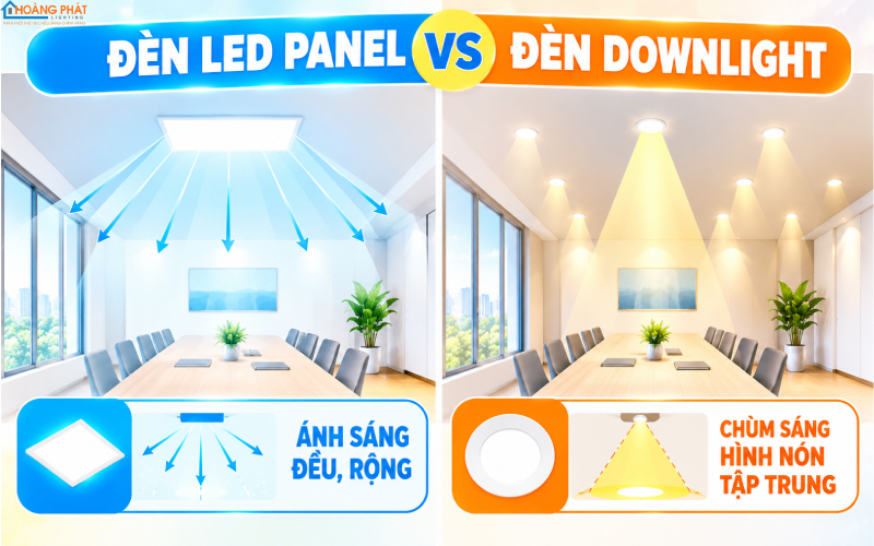 Phân bổ ánh sáng panel và downlight