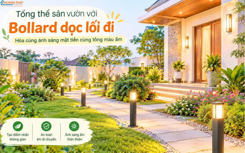 Phối cột đèn bollard với chiếu sáng ngôi nhà