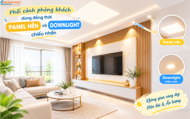 Phối panel và downlight trong phòng