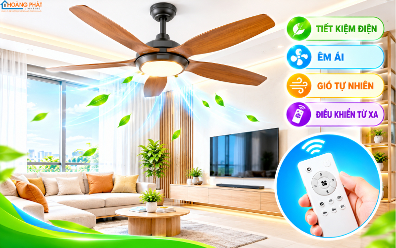 Quạt trần DC inverter tiết kiệm điện phòng điện phòng khách