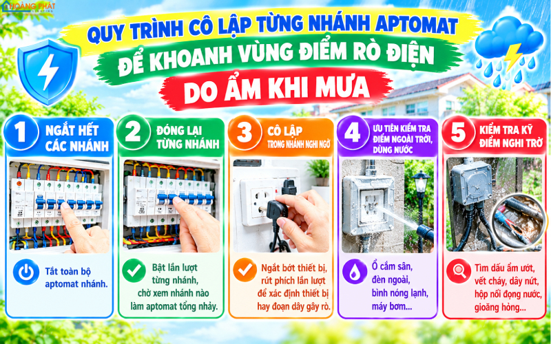 Quy trình truy tìm điểm rò điện từng nhánh aptomat
