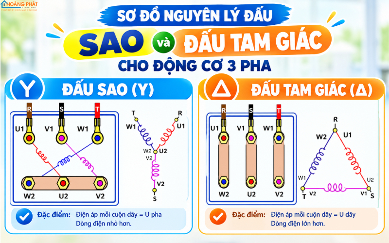 Sơ đồ đấu sao tam giác động cơ 3 pha