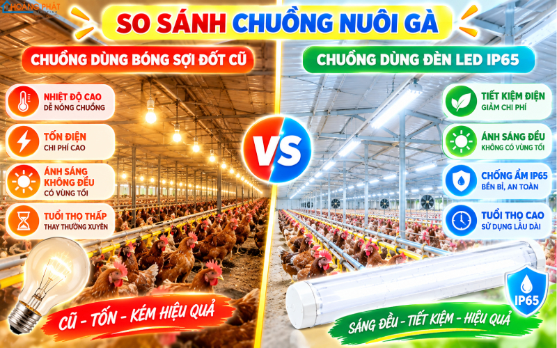 So sánh bóng sợi đốt và đèn LED chuồng trại