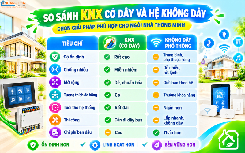 So sánh KNX có dây và hệ không dây