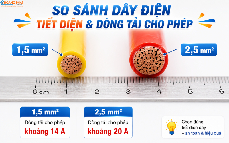 So sánh tiết diện dây điện dân dụng và dòng tải cho phép