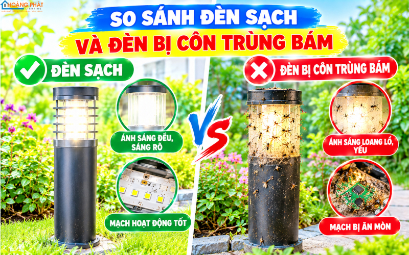 Tác hại côn trùng trong đèn sân vườn: giảm sáng, chập cháy 