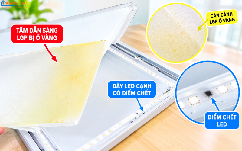 Tấm dẫn sáng LGP ố vàng, dãy LED cạnh có điểm chết