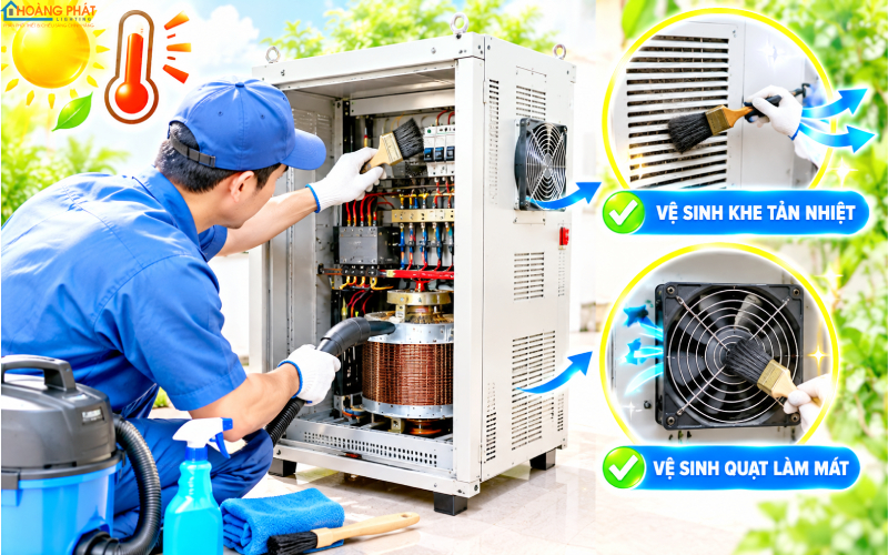 Vệ sinh khe tản nhiệt bên trong ổn áp mùa nắng nóng
