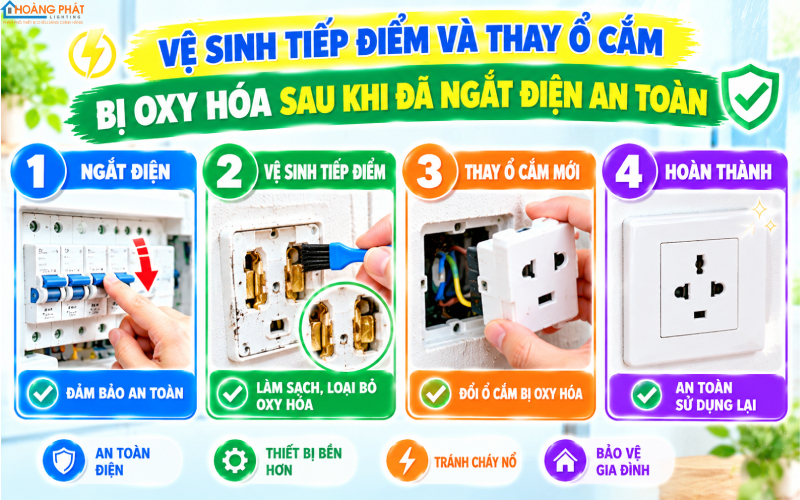 Vệ sinh tiếp điểm và thay ổ cắm bị oxy hóa
