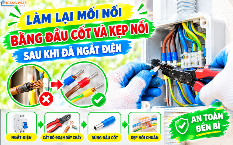 Xử lý mối nối bằng đầu cốt và kẹp nối chuẩn​ sau sự cố dây nóng chảy