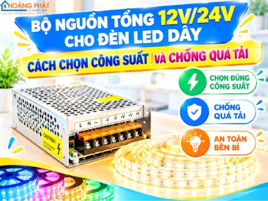 Bộ Nguồn Tổng 12V/24V Cho Đèn LED Dây: Cách Chọn Công Suất Và Chống Quá Tải